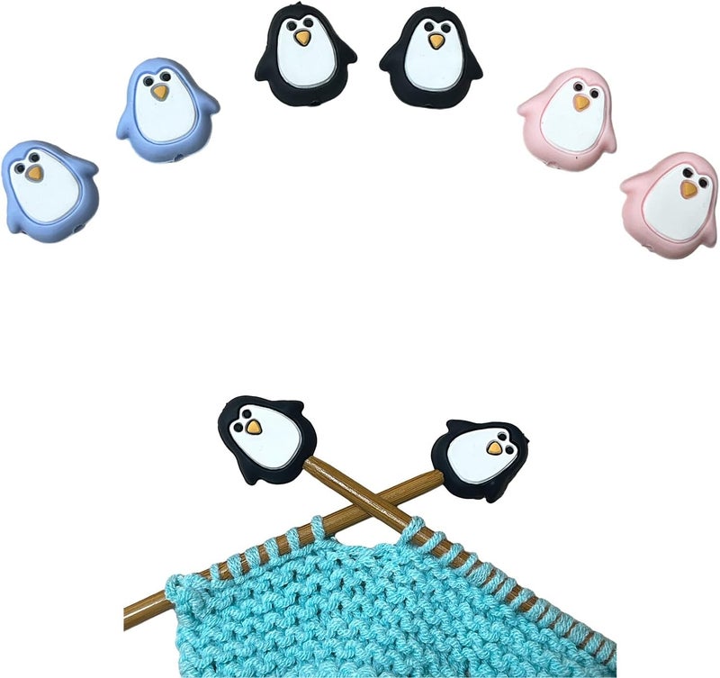 spansee 6 PCS Penguin Knitting Needle Point Protectors, Knitting Needle End Caps, Stitch Stoppers for Knitting Needles, Knitting Accessories fit Size 2.5-13 (3mm-9mm) Needles - Image 1
